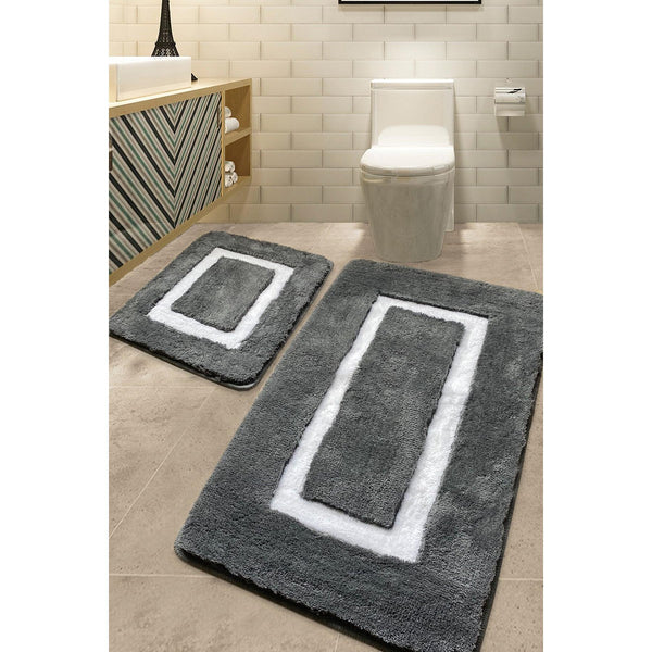 Fürdőszobaszőnyeg Szett (2 db) Quadrato Frame - Antracit-VASBÚTOR