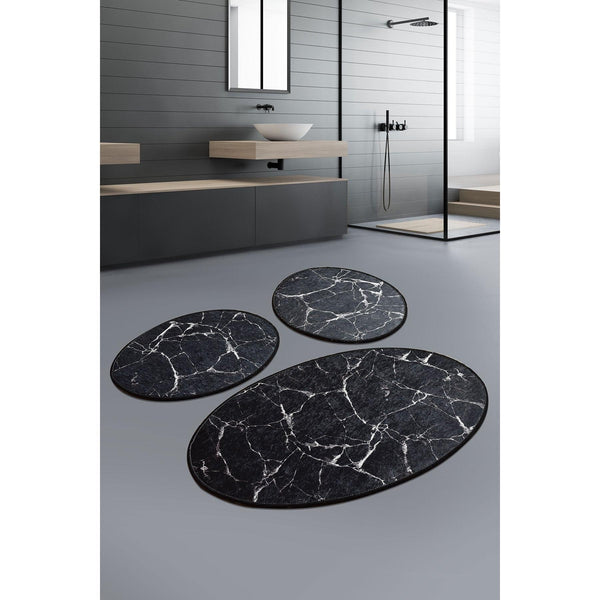 Fürdőszobaszőnyeg Szett (3 db) Marble - Fekete-VASBÚTOR
