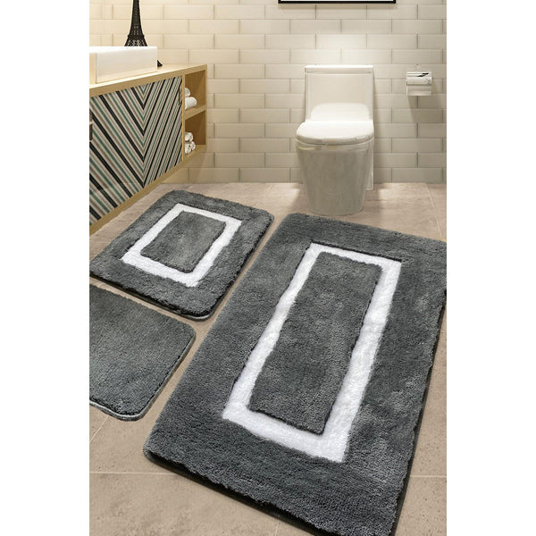 Fürdőszobaszőnyeg Szett (3 db) Quadrato Frame - Antracit-VASBÚTOR