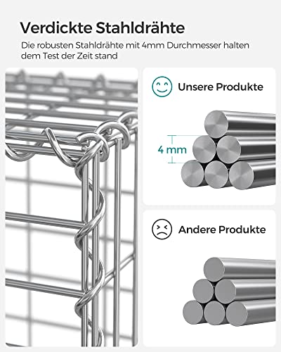 Gabion kosár, Fém kőkosár 5 x 10 cm-es hálómérettel falikövekhez, horganyzott, kő gabion fal, 100 x 50 x 50 cm, ezüst-VASBÚTOR