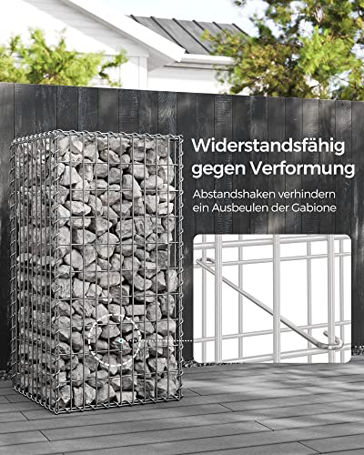 Gabion kosár, Fém kőkosár 5 x 10 cm-es hálómérettel falikövekhez, horganyzott, kő gabion fal, 100 x 50 x 50 cm, ezüst-VASBÚTOR