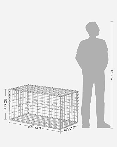 Gabion kosár, Fém kőkosár 5 x 10 cm-es hálómérettel falikövekhez, horganyzott, kő gabion fal, 100 x 50 x 50 cm, ezüst-VASBÚTOR
