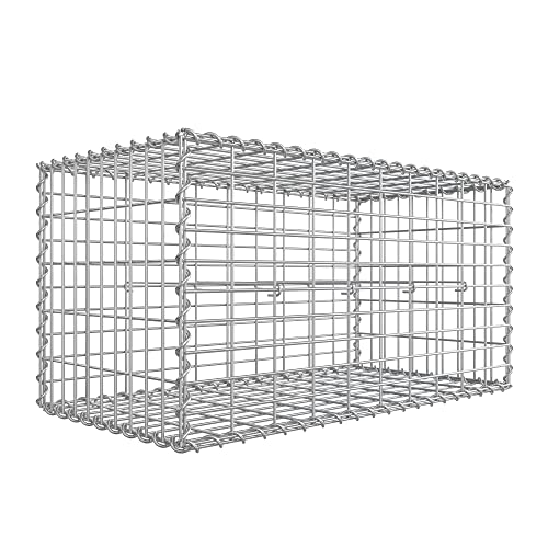 Gabion kosár, Fém kőkosár 5 x 10 cm-es hálómérettel falikövekhez, horganyzott, kő gabion fal, 100 x 50 x 50 cm, ezüst-VASBÚTOR