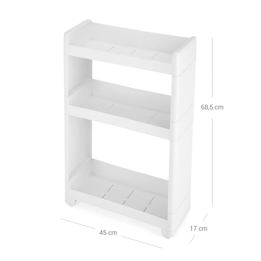 Gördülő kocsi, 3 polcos keskeny tároló, 17 cm széles, fehér-VASBÚTOR