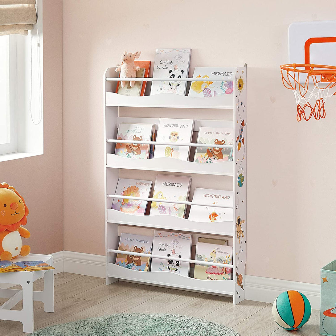 Gyerek falra szerelhető könyvespolc, gyerekszobai tároló, fehér-VASBÚTOR