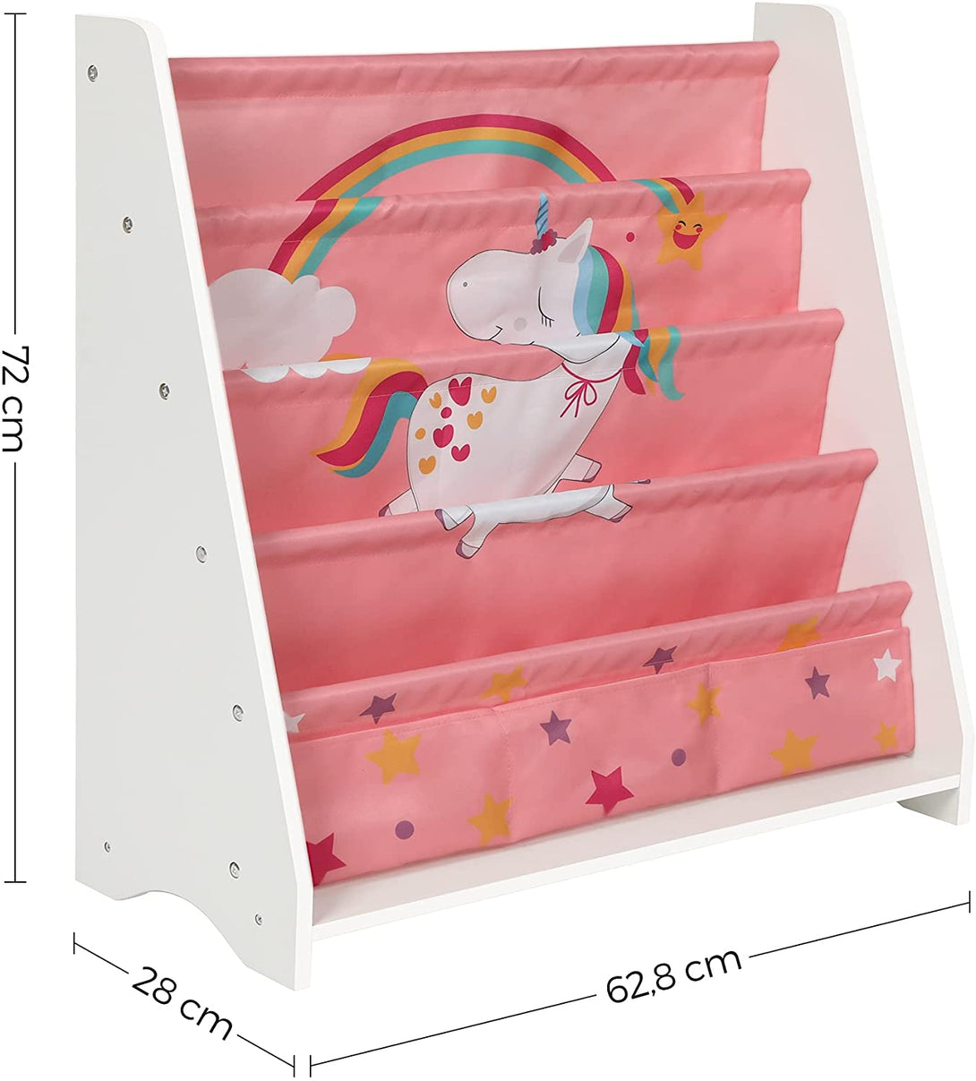 Gyerek könyvespolc, 5 szintes játékrendező, fehér-rózsaszín-VASBÚTOR