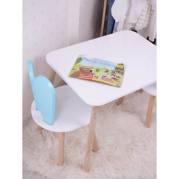 Gyerekasztal székekkel Bunny One Chair Set - Baby Blue, White-VASBÚTOR