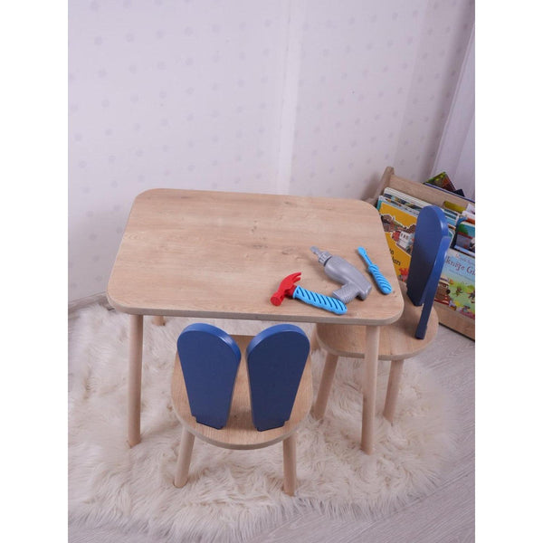 Gyerekasztal székekkel Bunny Two Chair Set - Blue, Brown-VASBÚTOR