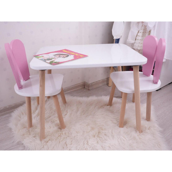 Gyerekasztal székekkel Bunny Two Chair Set - Pink, White-VASBÚTOR