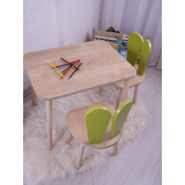 Gyerekasztal székekkel Bunny Two Chair Set - Pistachio Green, Brown-VASBÚTOR