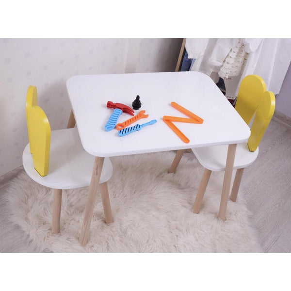 Gyerekasztal székekkel Bunny Two Chair Set - Yellow, White-VASBÚTOR