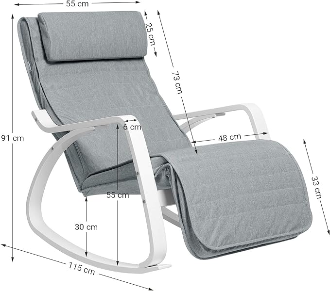 Hintaszék, 5 szinten állítható fotel, világosszürke-VASBÚTOR