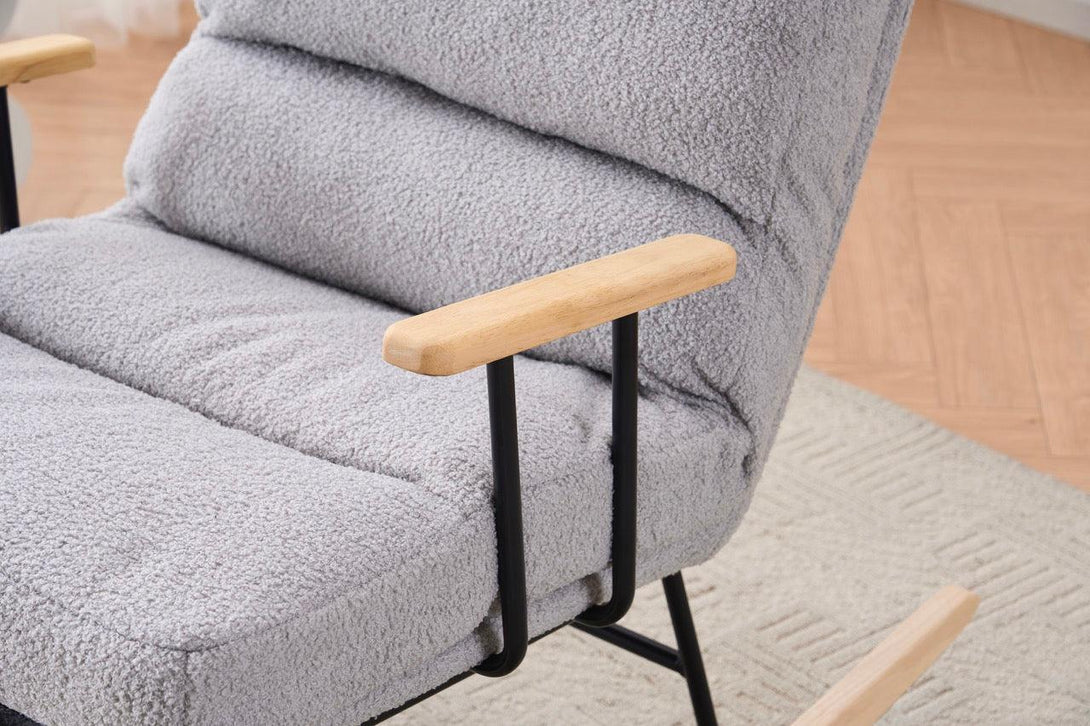 Hintaszék fa lábakkal, plüss szövettel, 4 fokozatban állítható háttámlával, Szürke színben-VASBÚTOR