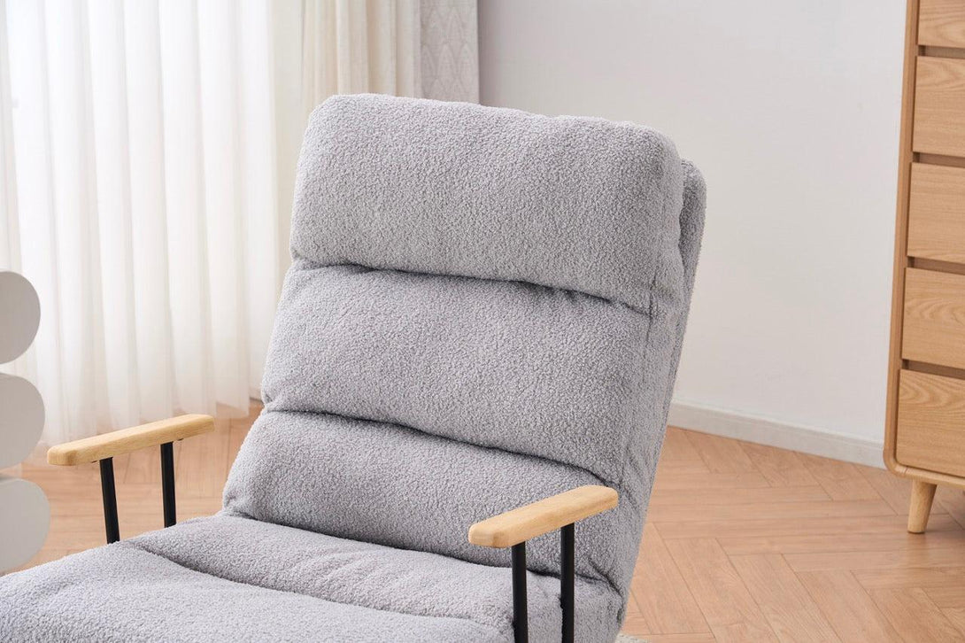 Hintaszék fa lábakkal, plüss szövettel, 4 fokozatban állítható háttámlával, Szürke színben-VASBÚTOR