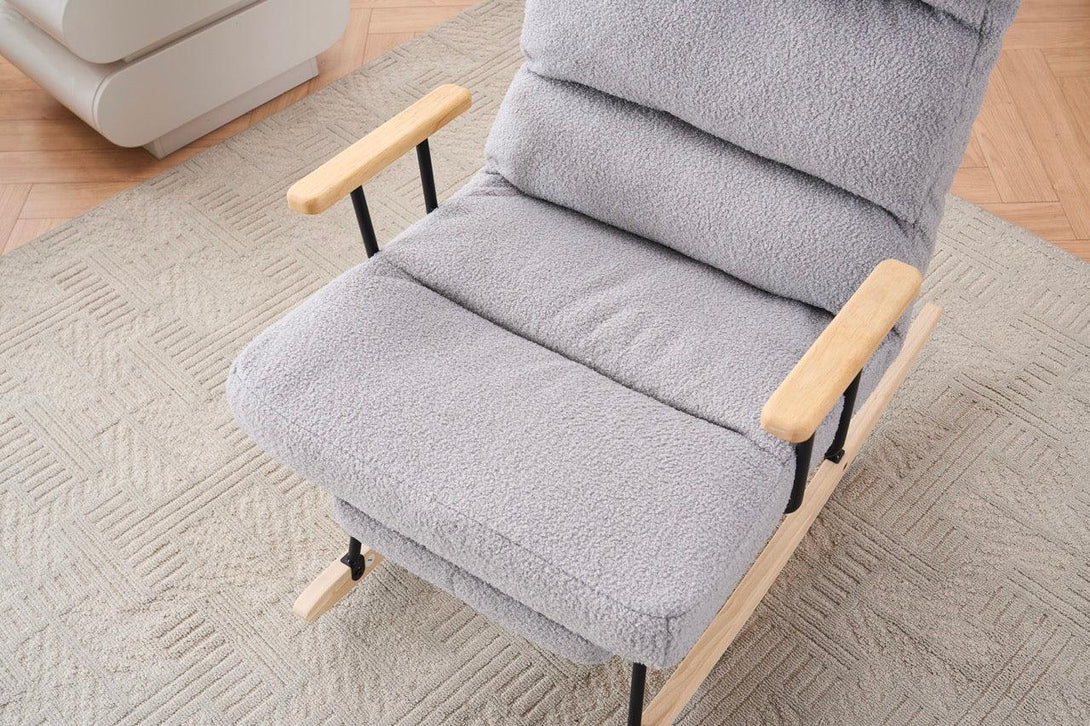 Hintaszék fa lábakkal, plüss szövettel, 4 fokozatban állítható háttámlával, Szürke színben-VASBÚTOR