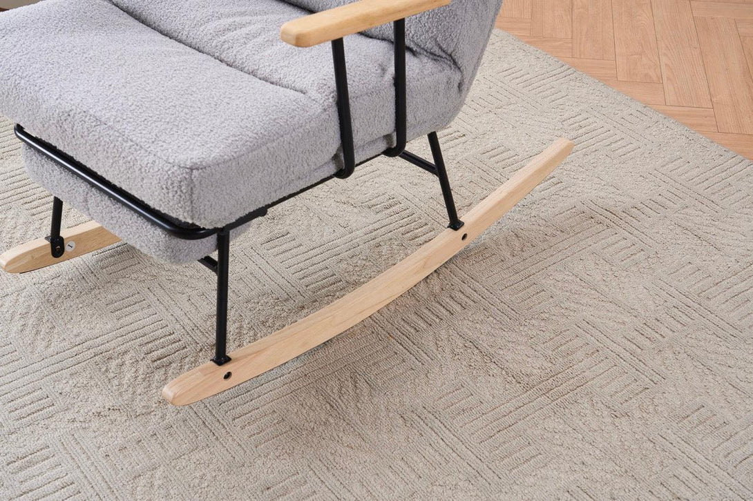 Hintaszék fa lábakkal, plüss szövettel, 4 fokozatban állítható háttámlával, Szürke színben-VASBÚTOR