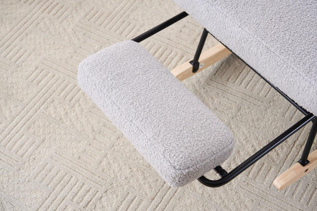 Hintaszék fa lábakkal, plüss szövettel, 4 fokozatban állítható háttámlával, Szürke színben-VASBÚTOR