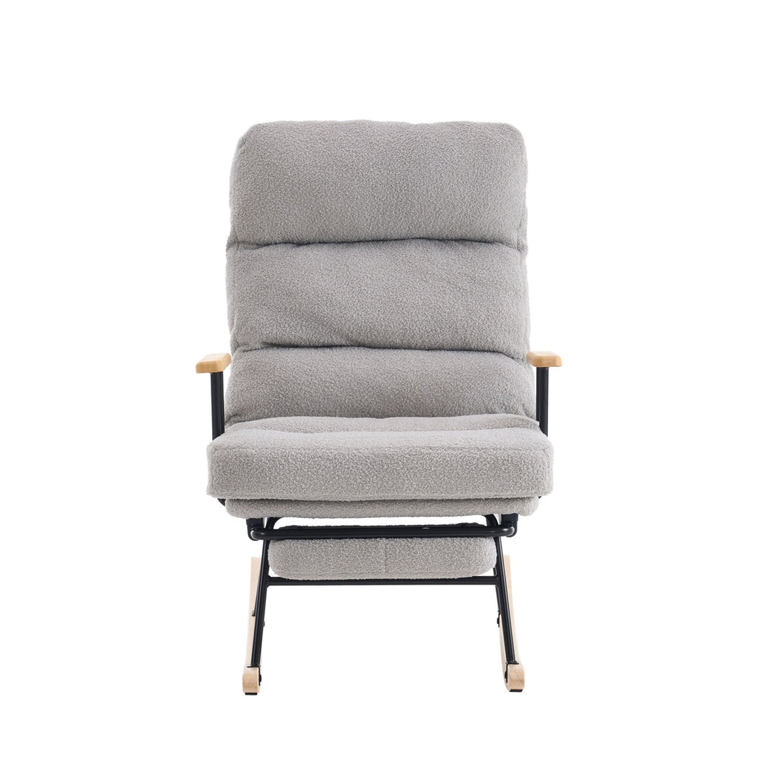 Hintaszék fa lábakkal, plüss szövettel, 4 fokozatban állítható háttámlával, Szürke színben-VASBÚTOR