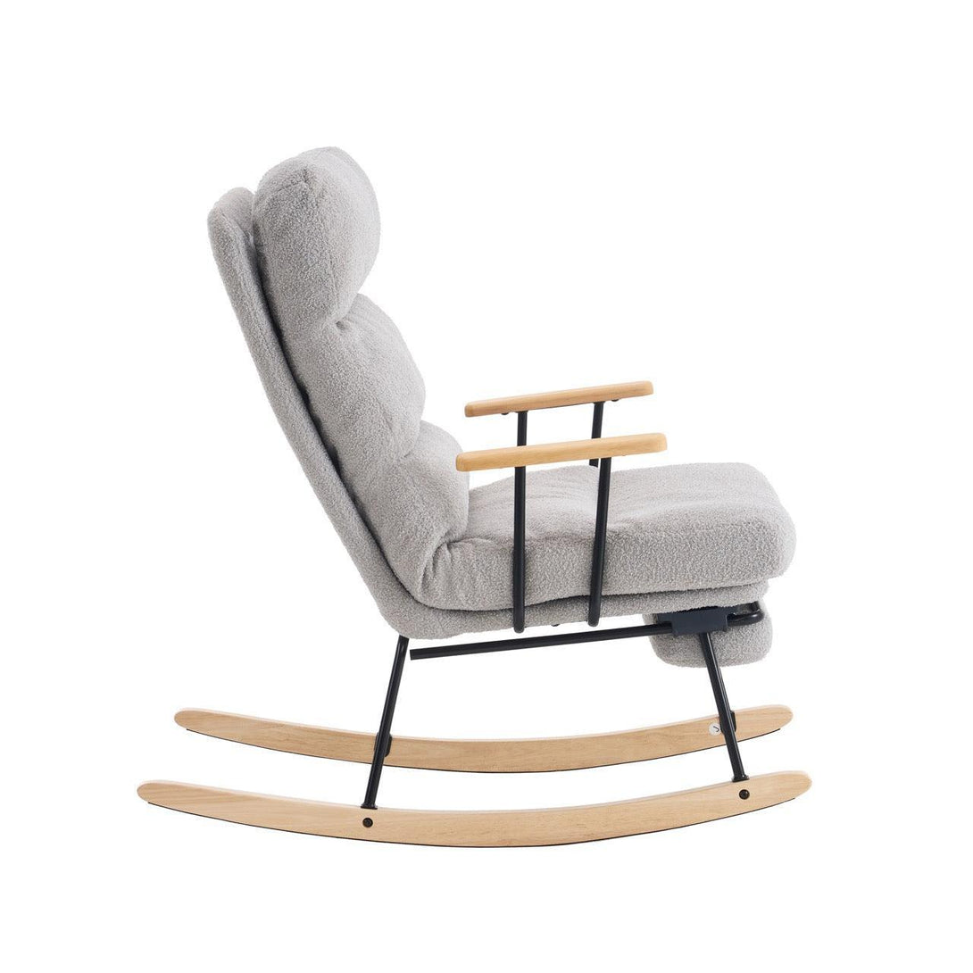 Hintaszék fa lábakkal, plüss szövettel, 4 fokozatban állítható háttámlával, Szürke színben-VASBÚTOR