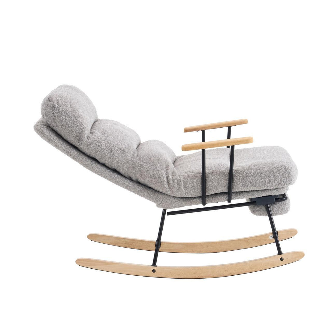 Hintaszék fa lábakkal, plüss szövettel, 4 fokozatban állítható háttámlával, Szürke színben-VASBÚTOR