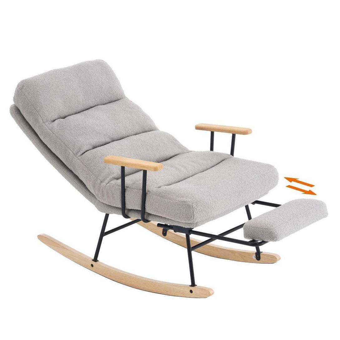 Hintaszék fa lábakkal, plüss szövettel, 4 fokozatban állítható háttámlával, Szürke színben-VASBÚTOR