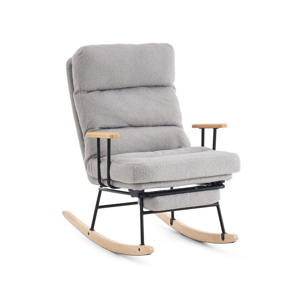 Hintaszék fa lábakkal, plüss szövettel, 4 fokozatban állítható háttámlával, Szürke színben-VASBÚTOR