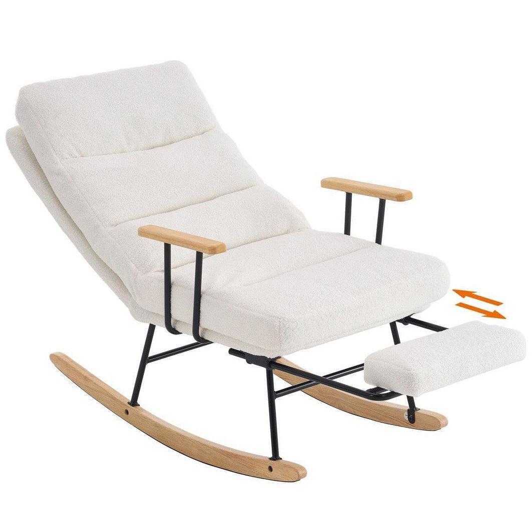 Hintaszék fa lábakkal, plüss szövettel, 4 fokozatban állítható háttámlával, fehér-VASBÚTOR