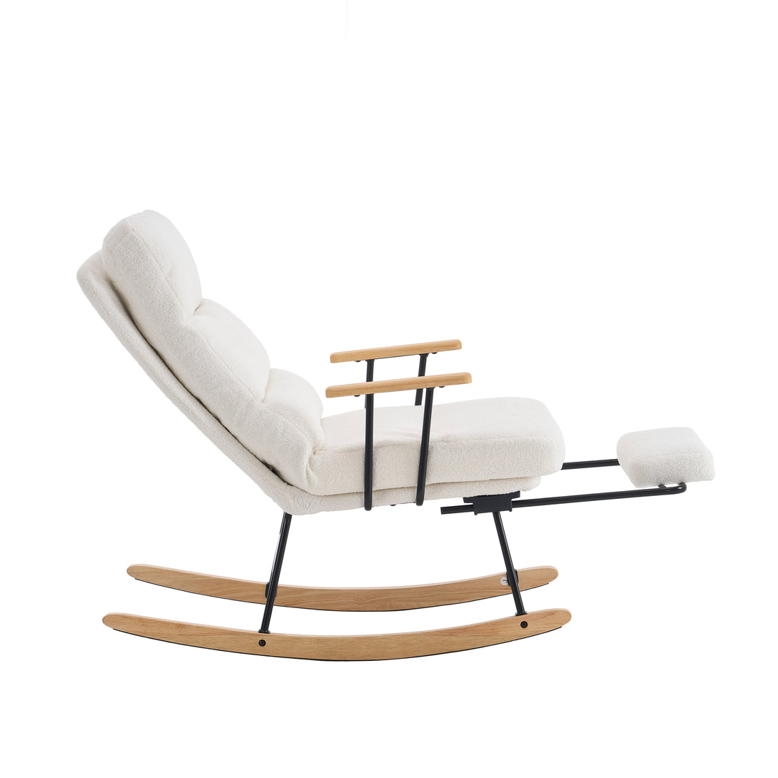 Hintaszék fa lábakkal, plüss szövettel, 4 fokozatban állítható háttámlával, fehér-VASBÚTOR