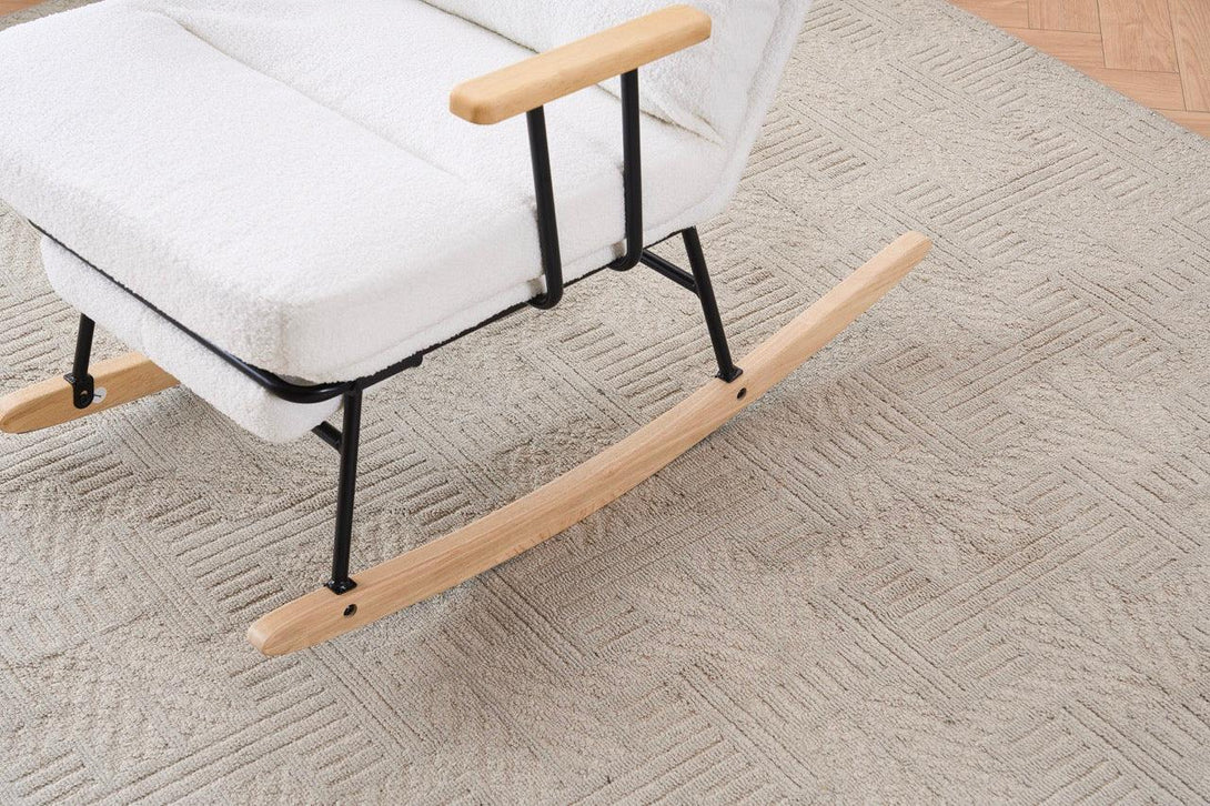 Hintaszék fa lábakkal, plüss szövettel, 4 fokozatban állítható háttámlával, fehér-VASBÚTOR