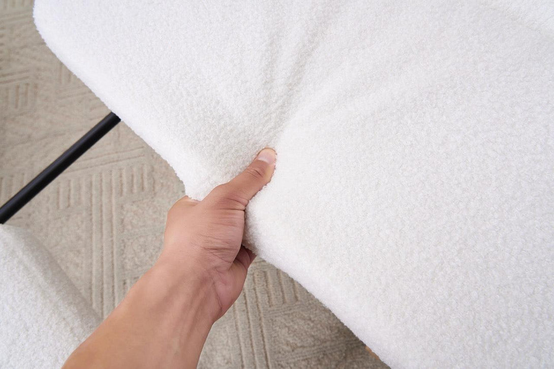 Hintaszék fa lábakkal, plüss szövettel, 4 fokozatban állítható háttámlával, fehér-VASBÚTOR