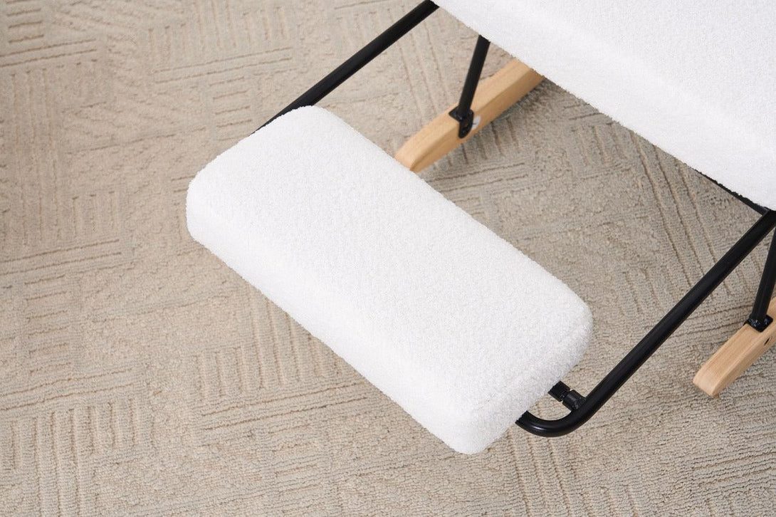 Hintaszék fa lábakkal, plüss szövettel, 4 fokozatban állítható háttámlával, fehér-VASBÚTOR