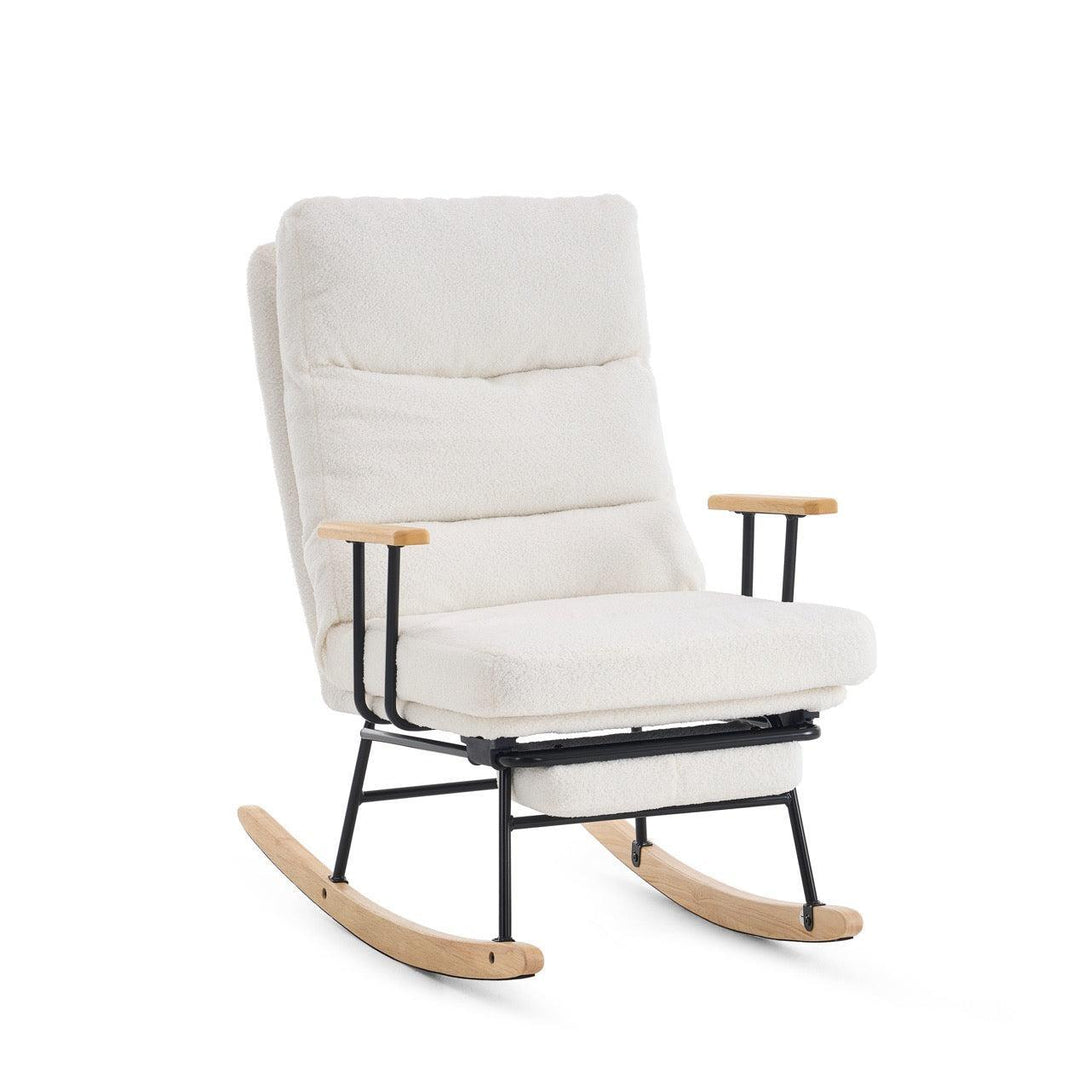 Hintaszék fa lábakkal, plüss szövettel, 4 fokozatban állítható háttámlával, fehér-VASBÚTOR