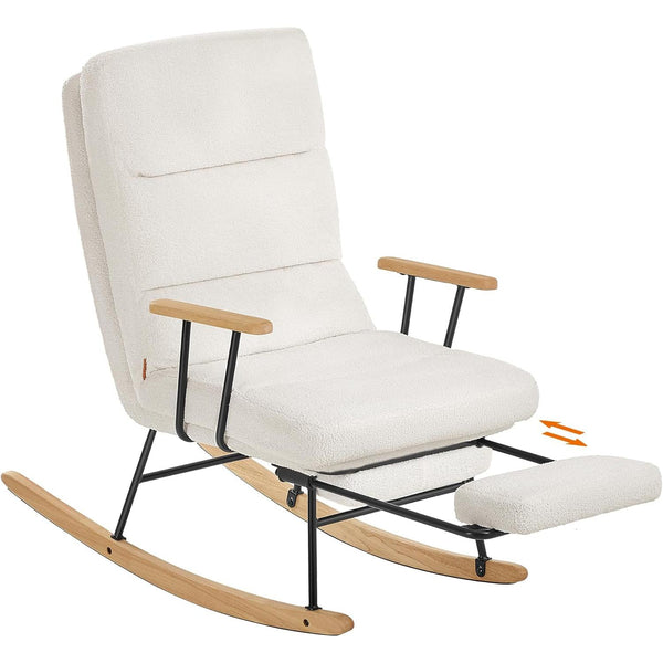 Hintaszék fa lábakkal, plüss szövettel, 4 fokozatban állítható háttámlával, fehér-VASBÚTOR