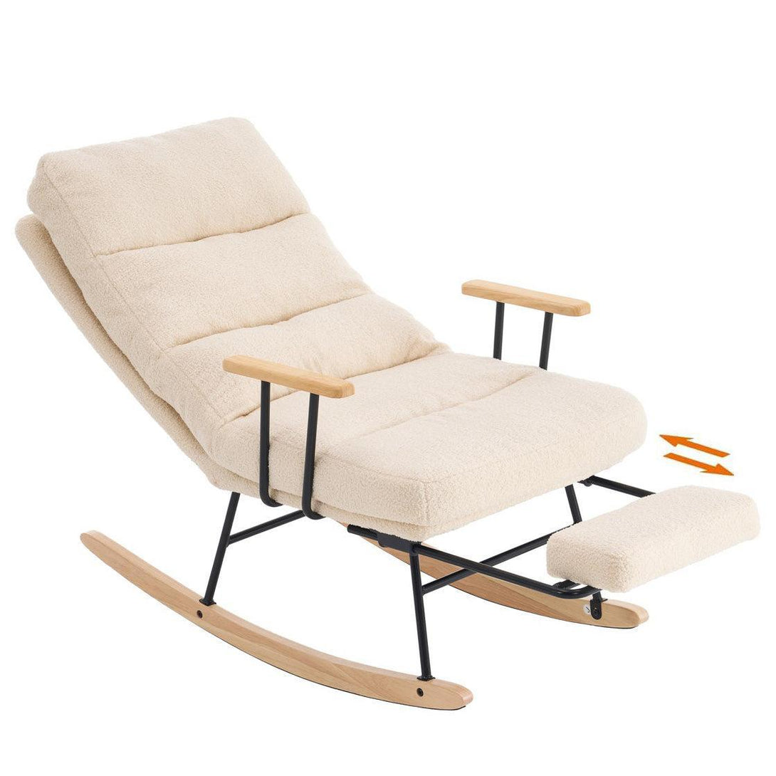 Hintaszék fa lábakkal, plüss szövettel, 4 fokozatban állítható háttámlával, krémfehér-VASBÚTOR