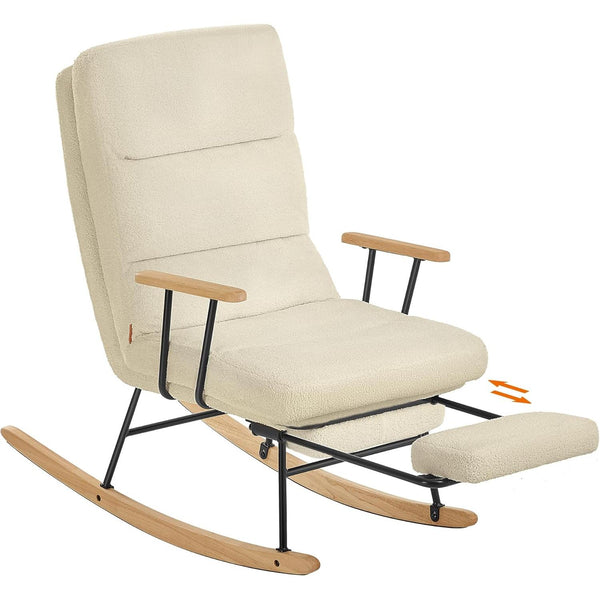 Hintaszék fa lábakkal, plüss szövettel, 4 fokozatban állítható háttámlával, krémfehér-VASBÚTOR
