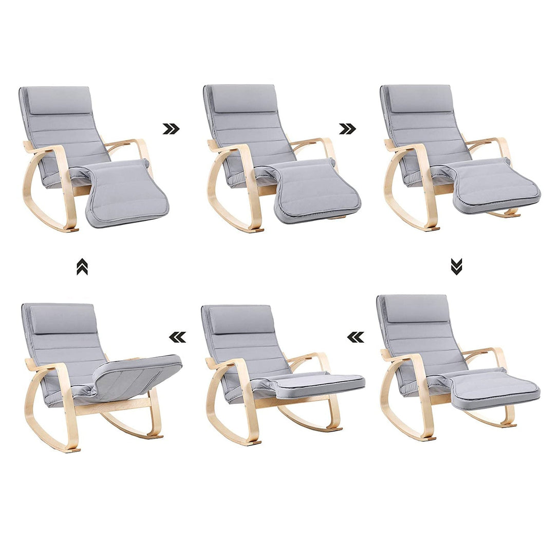 Hintaszék, relaxációs szék 5 irányban állítható lábtartó, világosszürke-VASBÚTOR
