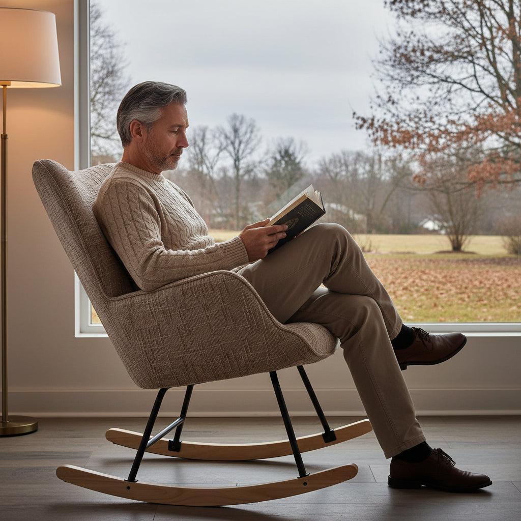 Hintaszék, relaxációs szék kordbársony kárpitozással, bézs-khaki színű-VASBÚTOR