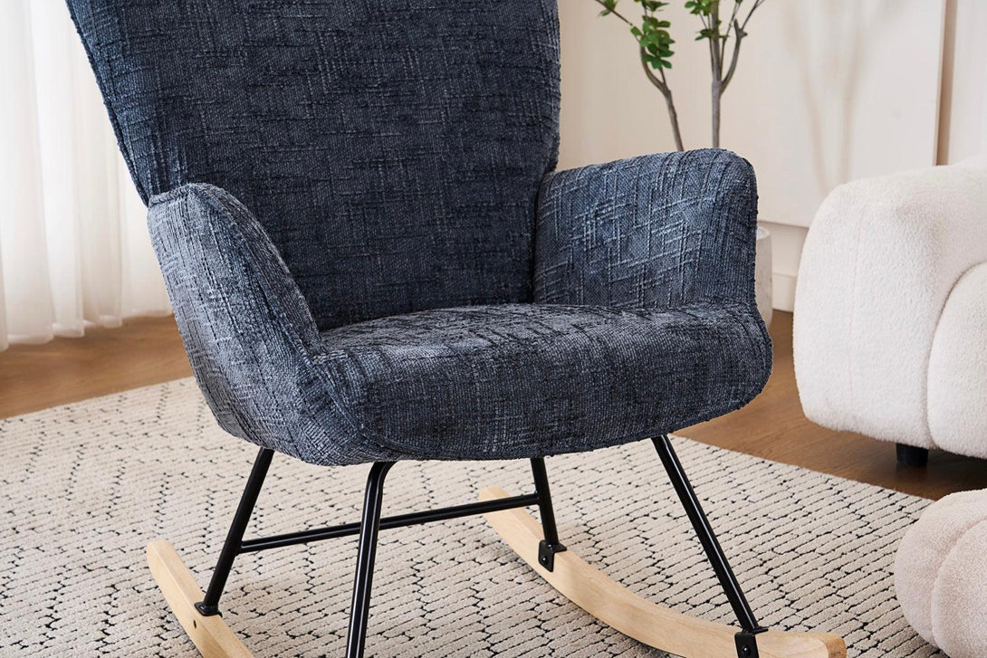 Hintaszék, relaxációs szék kordbársony kárpitozással, sötét szürke-VASBÚTOR