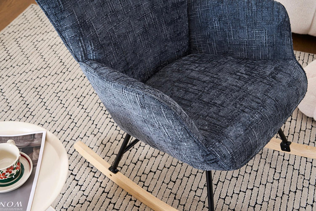 Hintaszék, relaxációs szék kordbársony kárpitozással, sötét szürke-VASBÚTOR