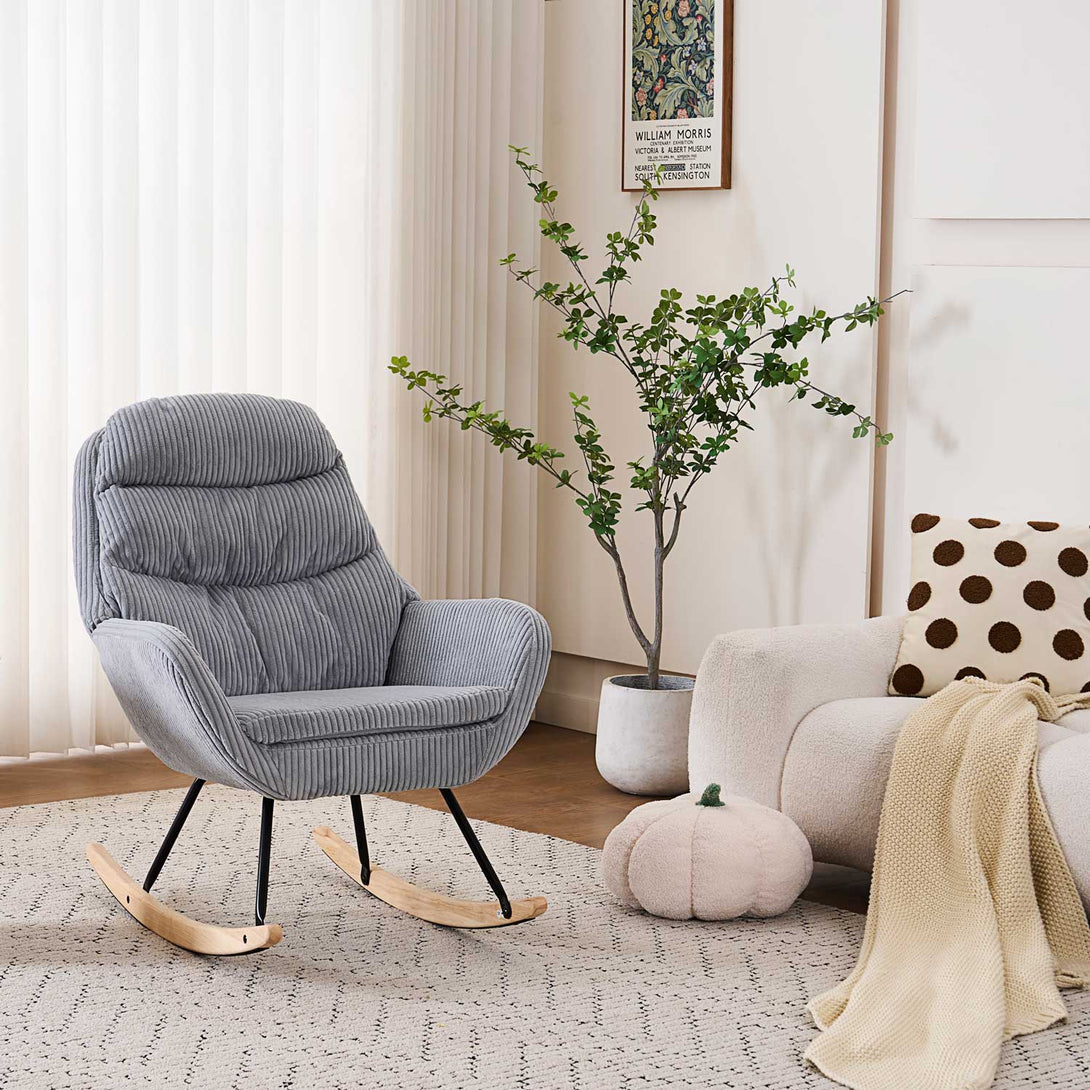 Hintaszék, relaxációs szék kordbársony kárpitozással, szürke-VASBÚTOR