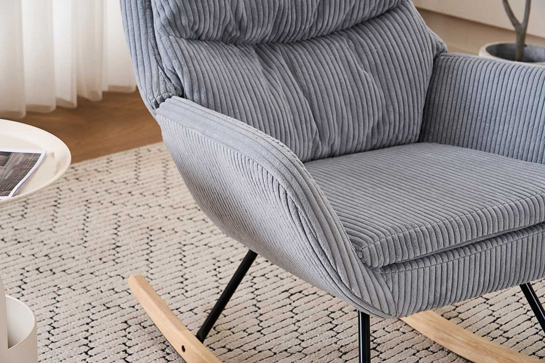 Hintaszék, relaxációs szék kordbársony kárpitozással, szürke-VASBÚTOR