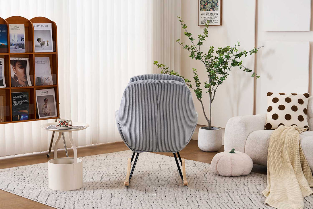 Hintaszék, relaxációs szék kordbársony kárpitozással, szürke-VASBÚTOR