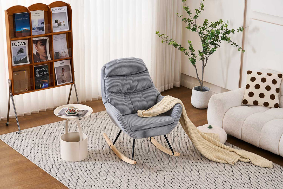 Hintaszék, relaxációs szék kordbársony kárpitozással, szürke-VASBÚTOR