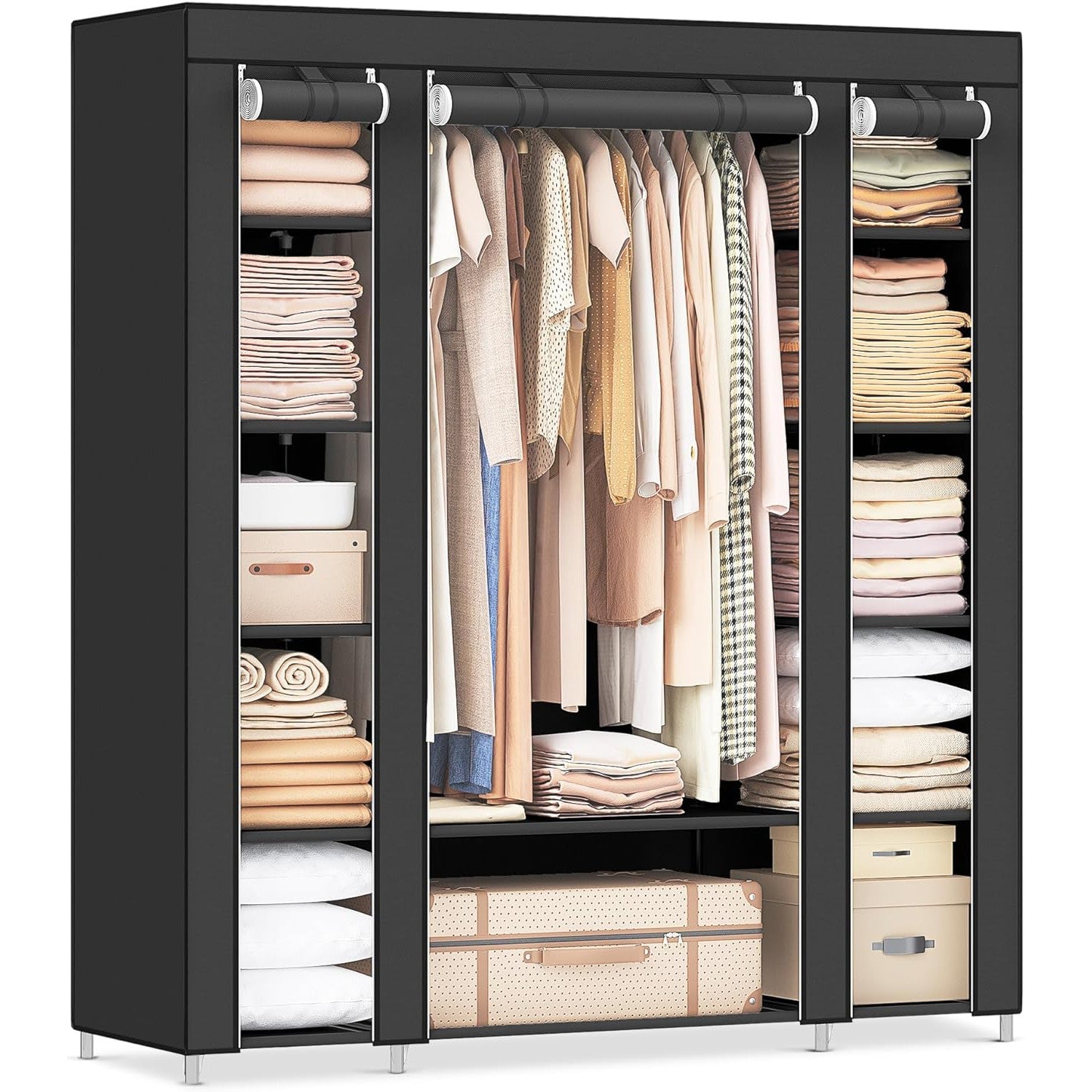 SONGMICS portable wardrobe, fabric wardrobe, clothes storage, 12 ...