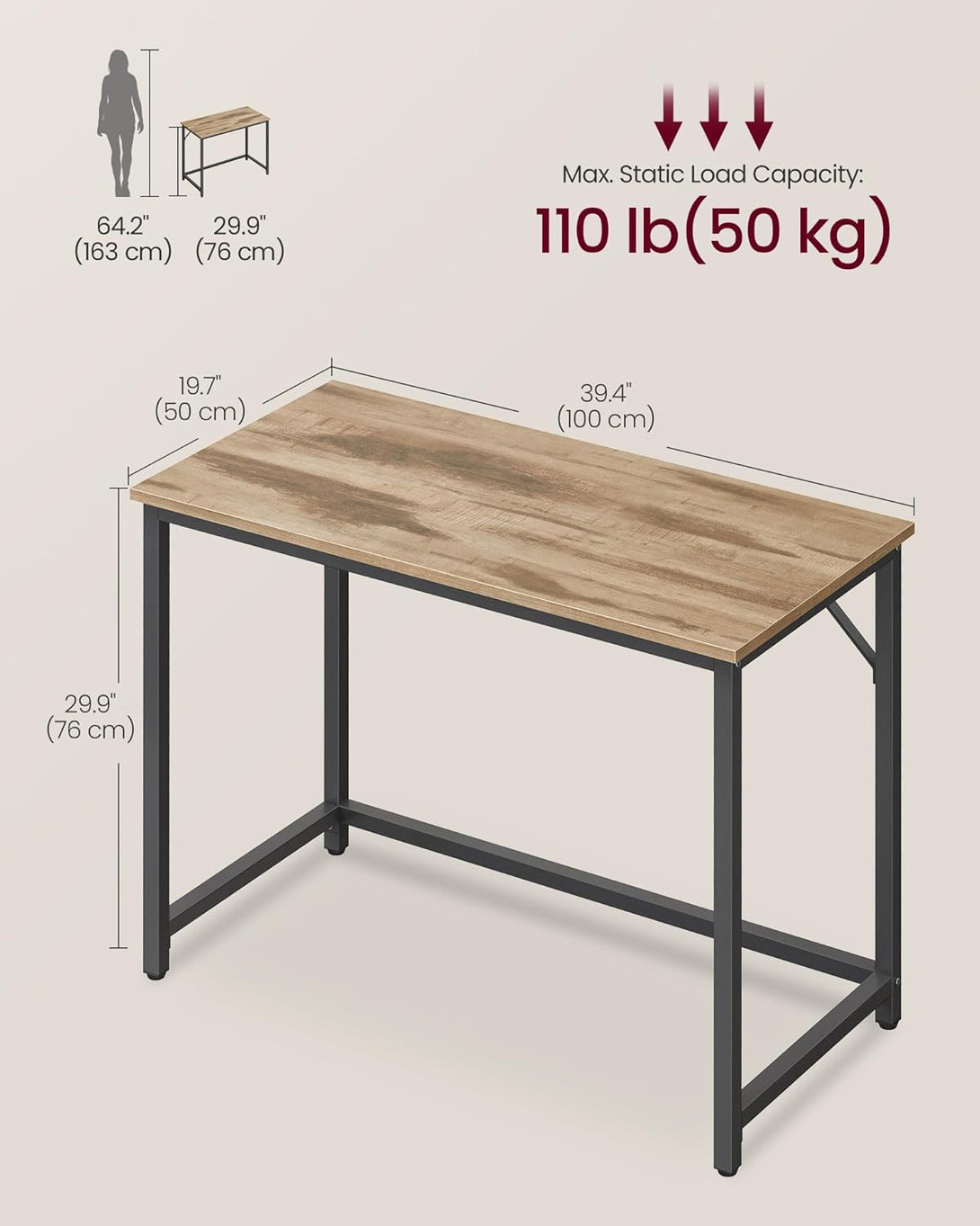 Íróasztal 100 × 50 × 76 cm karamell barna–fekete színben-VASBÚTOR