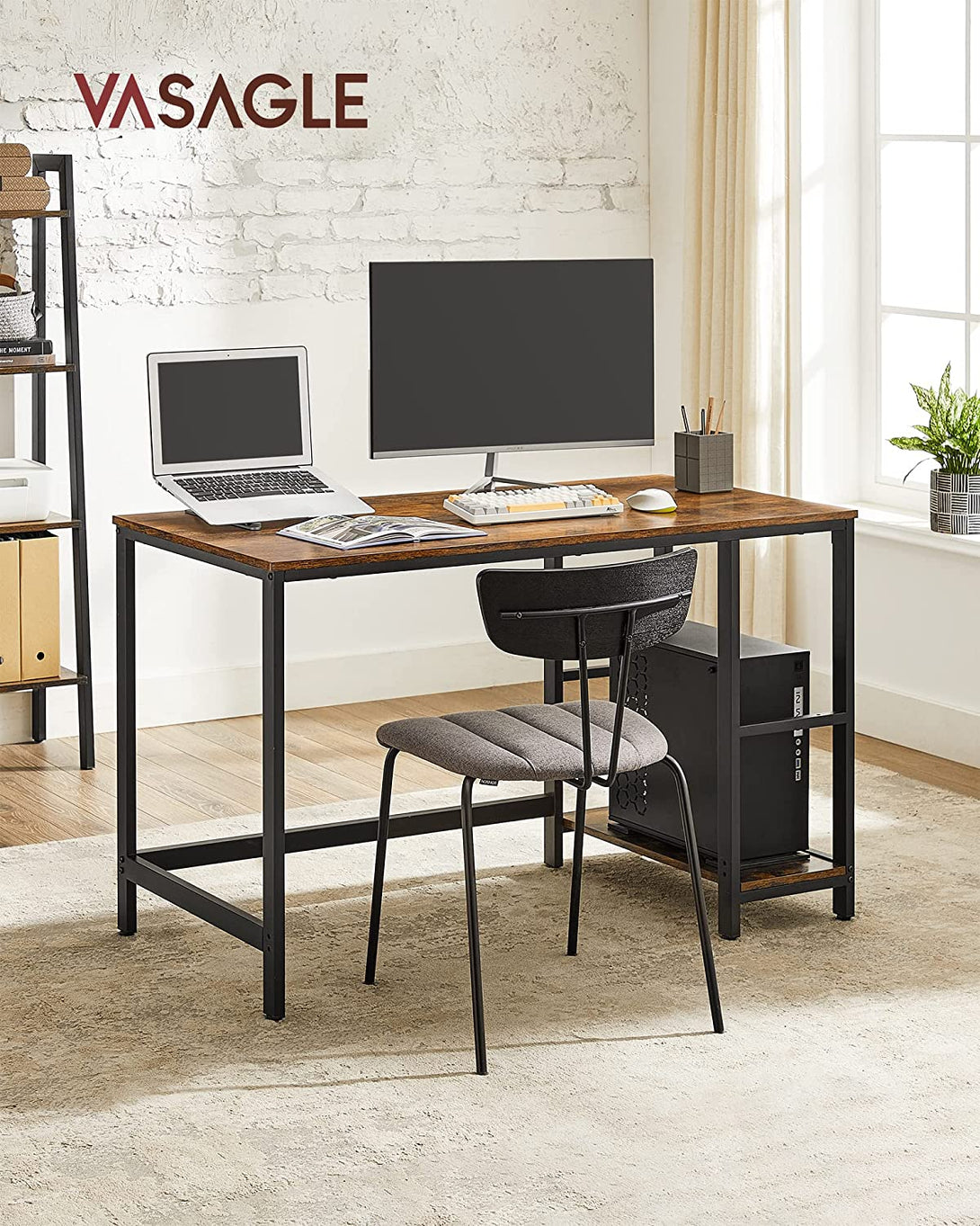 Íróasztal 120x60 cm, számítógépasztal 2 polccal bal vagy jobb oldalon-VASBÚTOR