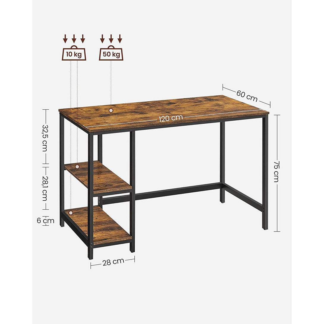 Íróasztal 120x60 cm, számítógépasztal 2 polccal bal vagy jobb oldalon-VASBÚTOR