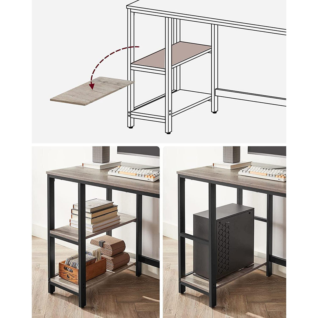 Íróasztal 120x60 cm, számítógépes asztal 2 polccal bal vagy jobb oldalon, greige-VASBÚTOR