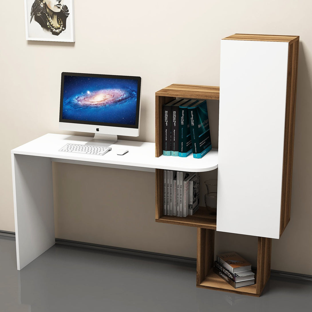 Íróasztal Açelya - Walnut, White-VASBÚTOR