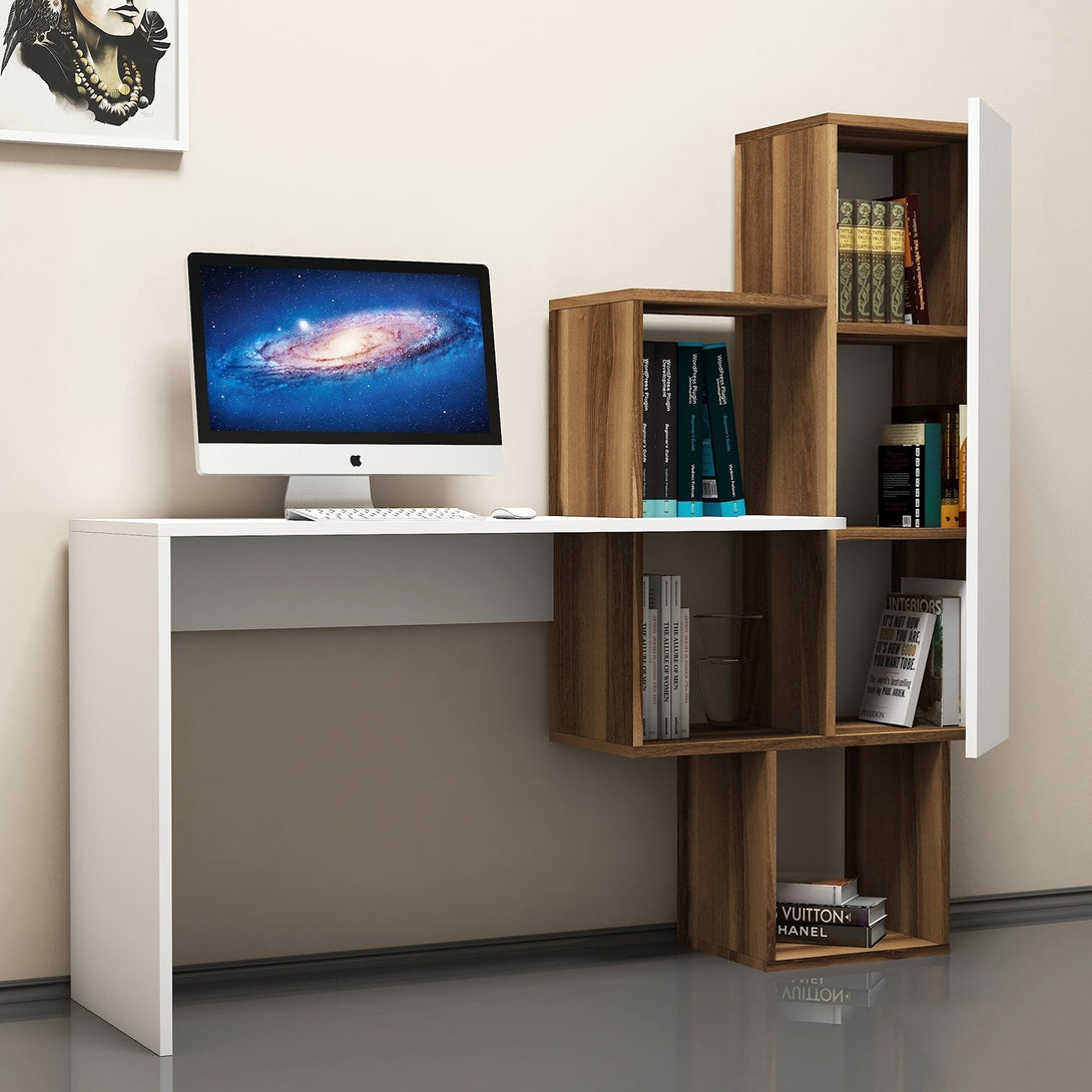 Íróasztal Açelya - Walnut, White-VASBÚTOR